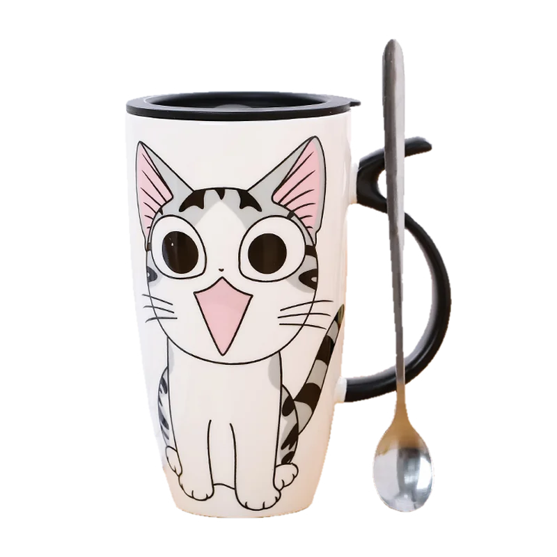 600 мл Керамични Кафеена чаша със сладка котка с капак за Чаши за животни с Голям капацитет Креативна посуда за напитки, чаши за Кафе, за чай Подаръци Чаша за мляко KEDICAT Изображение  3