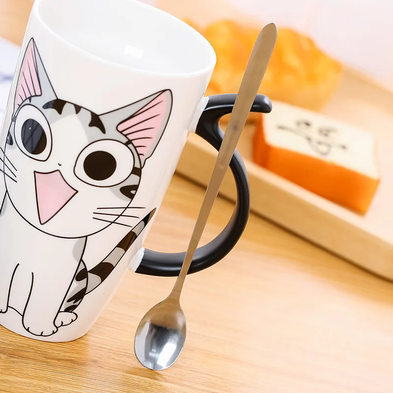 600 мл Керамични Кафеена чаша със сладка котка с капак за Чаши за животни с Голям капацитет Креативна посуда за напитки, чаши за Кафе, за чай Подаръци Чаша за мляко KEDICAT Изображение  5