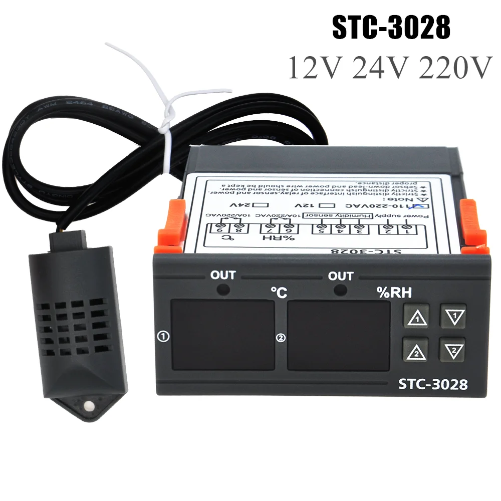 STC-3028 Двоен Цифров Термостат за Контрол на Температурата И Влажността Термометър Регулатор влагомер, така че AC 110-220 v DC 12 В 24 В 10A Изображение  2