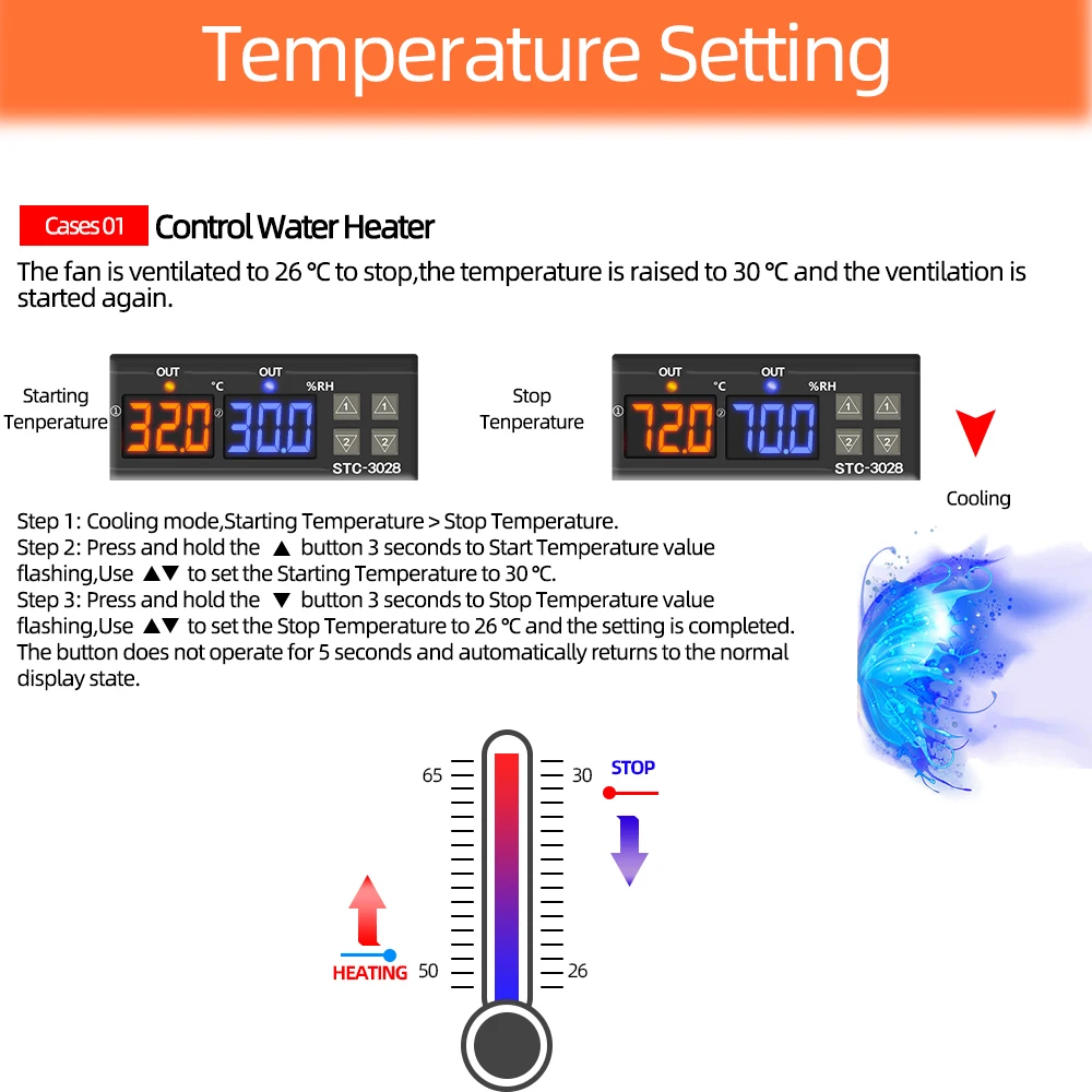 STC-3028 Двоен Цифров Термостат за Контрол на Температурата И Влажността Термометър Регулатор влагомер, така че AC 110-220 v DC 12 В 24 В 10A Изображение  3