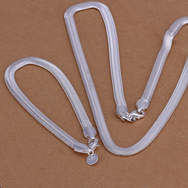 Горещи бижута сребърен цвят модерен темперамент изискан 6 мм плоска мека змия кост верига огърлица, гривни S084 Изображение  0