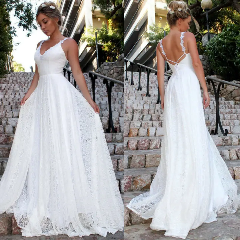 Дамско дълго дантелено вечер вечерна рокля за абитуриентски бал, Сватба бална рокля на шаферка Бяло Изображение  3