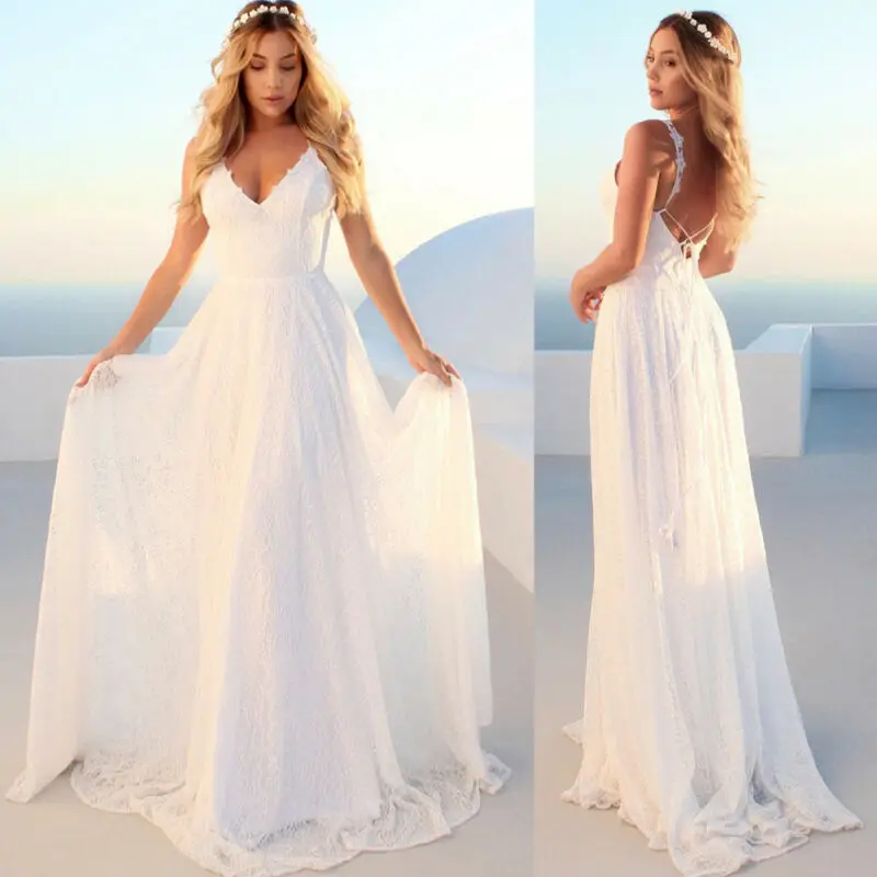 Дамско дълго дантелено вечер вечерна рокля за абитуриентски бал, Сватба бална рокля на шаферка Бяло Изображение  5