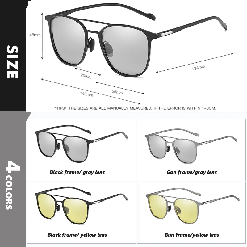 Корпоративна дизайн Свръхлеки квадратни Фотохромичните Слънчеви очила за мъже, дамски Поляризирани очила за шофиране през деня и нощно виждане zonnebril heren Изображение  5