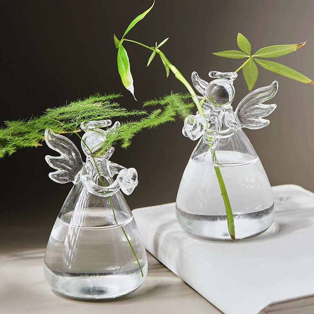 Прозрачна Стъклена Ваза Хидропоника Терариум Растение саксия Прозрачно Стъкло Форма на Ангел Ваза за цветя Скъпа Посуда и прибори за аранжирането на цветя Изображение  5