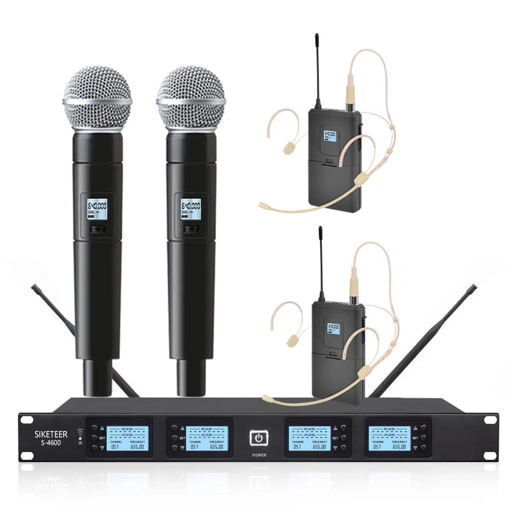 Професионален безжичен микрофон 4-канален портативен микрофон Петличный кондензаторен микрофон Семеен караоке с микрофон Изображение  1