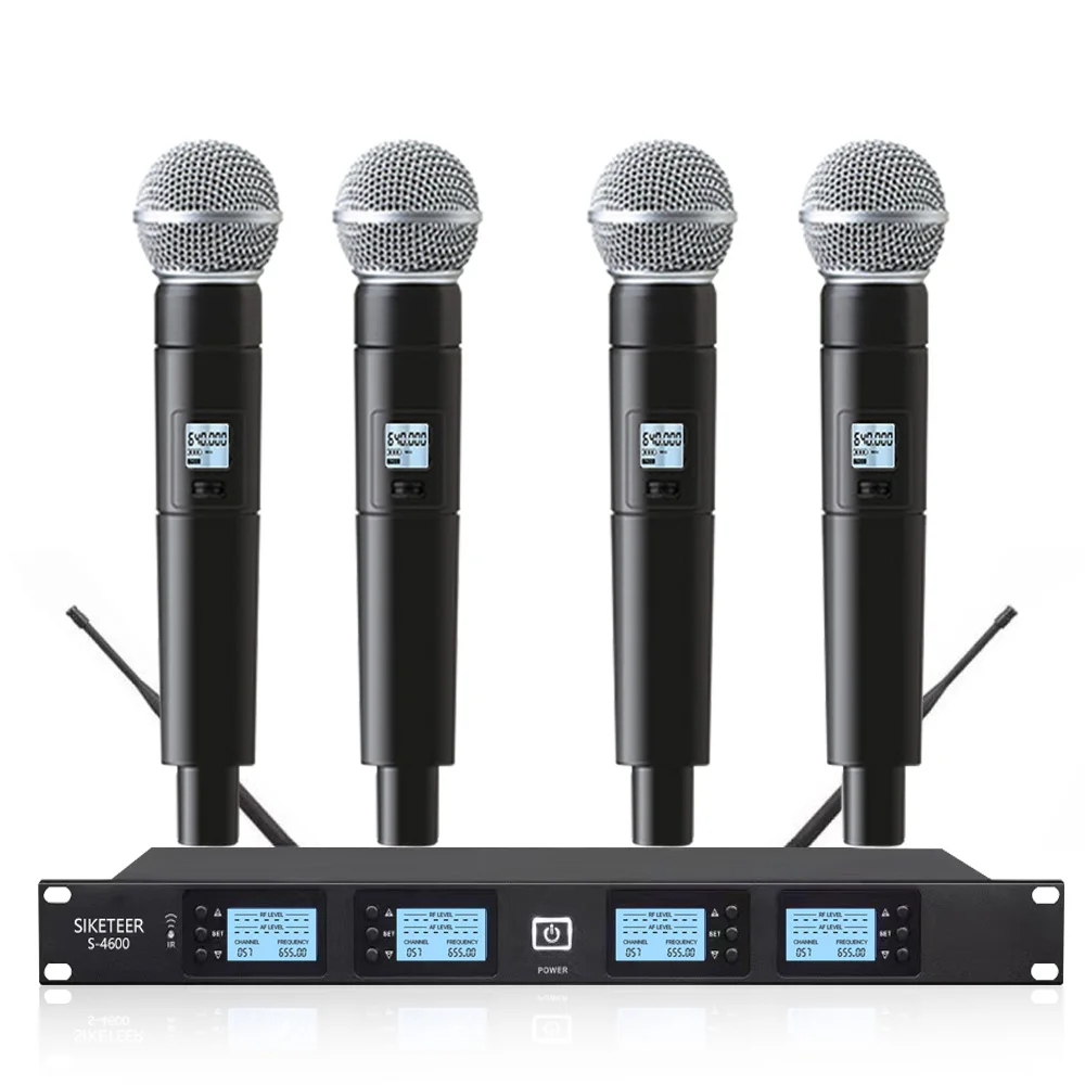Професионален безжичен микрофон 4-канален портативен микрофон Петличный кондензаторен микрофон Семеен караоке с микрофон Изображение  2