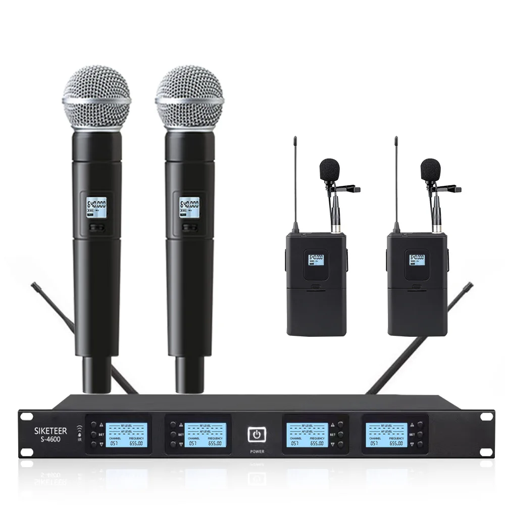 Професионален безжичен микрофон 4-канален портативен микрофон Петличный кондензаторен микрофон Семеен караоке с микрофон Изображение  4
