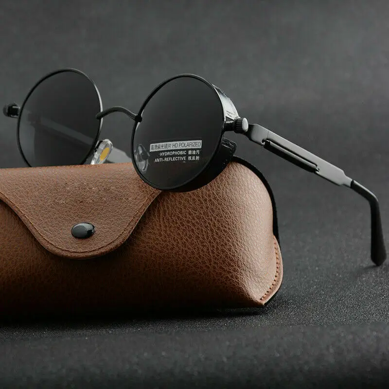 Реколта Поляризирани Слънчеви Очила в стил Steampunk Мъжки Нов Дизайн Кръгли Слънчеви Очила с UV400 Изображение  4