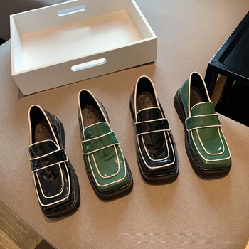 Новата пролетно дамски обувки 2021 година, обувки на платформа за момичета, дамски марка обувки от лачена кожа, дамски меки обувки, дамски черни обувки без закопчалка