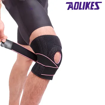 AOLIKES 1 бр. Спортни коленете с четири пружини Подкрепа SBR Дишаща еластична превръзка Протектор на коляното Наколенник силикон капачката на коляното