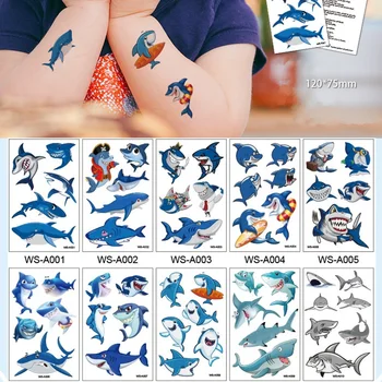 10 вида Татуировки с анимационни акула За деца, Сладък Грим, Временни Етикети на тялото, Синята риба, за Еднократна употреба временна татуировка