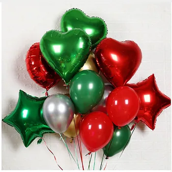 1 компл. Смесени 18 инча Зелена Червена Звезда Сърцето Балони Балони Метал Злато, Сребро Латекс Хелий Балон Коледен Декор Коледна Парти Suppl