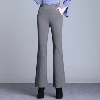2021 Есенни панталони с изрези за обувки Дамски модни маркови дамски панталон с висока талия с високо качество Однотонная градинска черни дрехи и дълги панталони