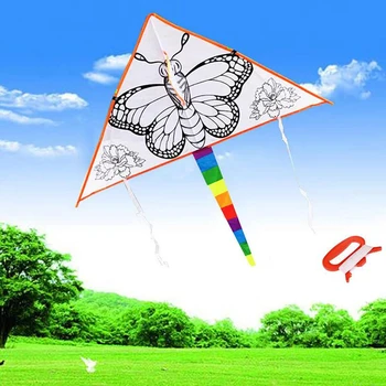 Направи си САМ Графити Въздушен Змии Празен Триъгълник Въздушен Змей Може да Бъде Оцветена Найлонови хвърчила На Открито Летящи Играчки с 30-метрови Линии За Децата