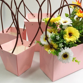 Преносим Цветен Торба Хартиена Правоъгълна Кутия За Цветя Опаковки Подарък Чанта От Крафт-хартия