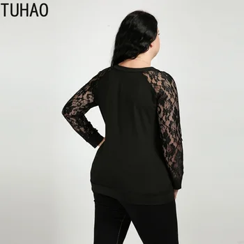 TUHAO 6XL 5XL 4XL Плюс Размера на Върховете Пролет Лято Черни Блузи, Дамски ризи Лейси блуза, Свободна риза Camisa Blusas Feminina RL