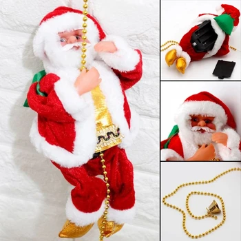 2022 Нова Коледна украса Дядо Коледа скално Катерене От Мъниста Музика Електрическа Кукла скално Катерене Въже Коледен подарък-Коледна украса
