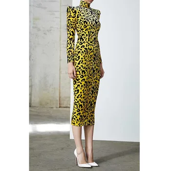 Продажба на едро 2020 Есенно-зимния ново женствена рокля Леопардовое с дълъг ръкав Модно ежедневното рокля за коктейл партита на известни личности