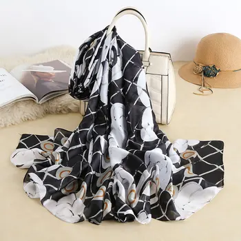 Модерен копринен сатен, женски шал за коса с флорални принтом Кърпичка Шалове и тайна. → Шалове Дамски шийни шалове за дамата един шал