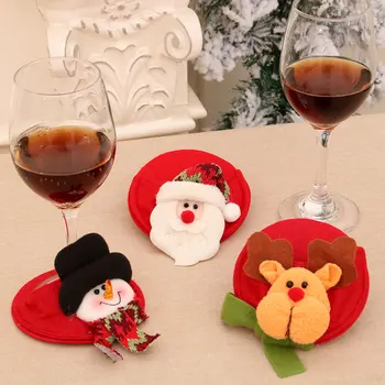 Украсата на Коледно парти Подложка за чаша Коледа Дядо Коледа, Снежен човек Маса Чаена Чаша Поставка за подложки Подложка за чаши за вино Черга за вино на Капака за краката