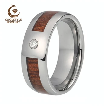 8 мм Куполообразное Годежен пръстен от волфрам карбид за мъже и жени Годежен Пръстен Природа Дърво и КАМЪК Камък Инкрустация Размер от 5 до 15