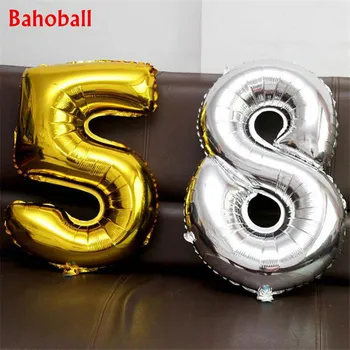 32-инчов Злато и Сребро Брой Балони Балони Цифра Балони честит Рожден Ден, Сватба Бижута Писмо балон Вечерни Аксесоари