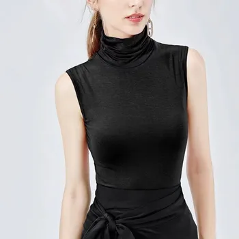 2022 Лятна мода секси жени тънка жилетка с висока воротом,вязаный жилетка цвят на бонбони,черно-бели тениски