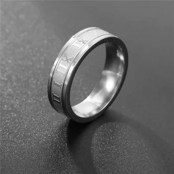 Високо качество на 6 мм 316L Годежен пръстен от неръждаема стомана Пръстен с римски цифри Злато Черен Готино Пънк Пръстени за мъже и жени бижутата